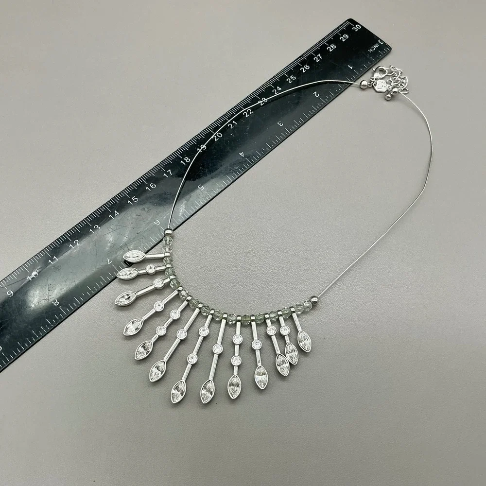 Touchstone Crystal Necklace Silver Tone Clear Crystal Fringe Waterfall Bib TCS